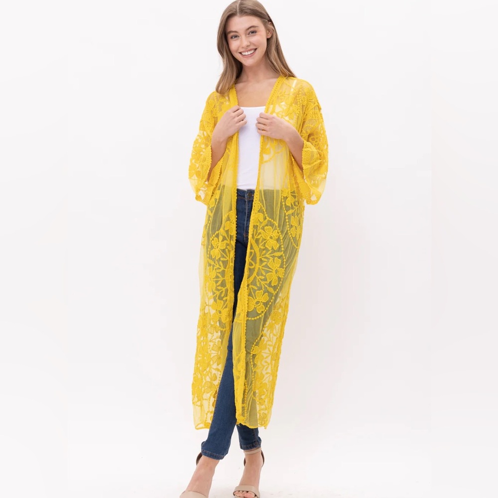 RAJ ANAISA LACE DUSTER KIMONO, yellow one size